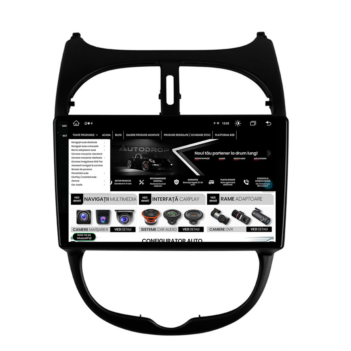 Navigatie Peugeot 206 (1998-2012), Android, X-Octacore / 8GB RAM + 256GB ROM, 9.5 Inch - AD-BGX9008+AD-BGRKIT262