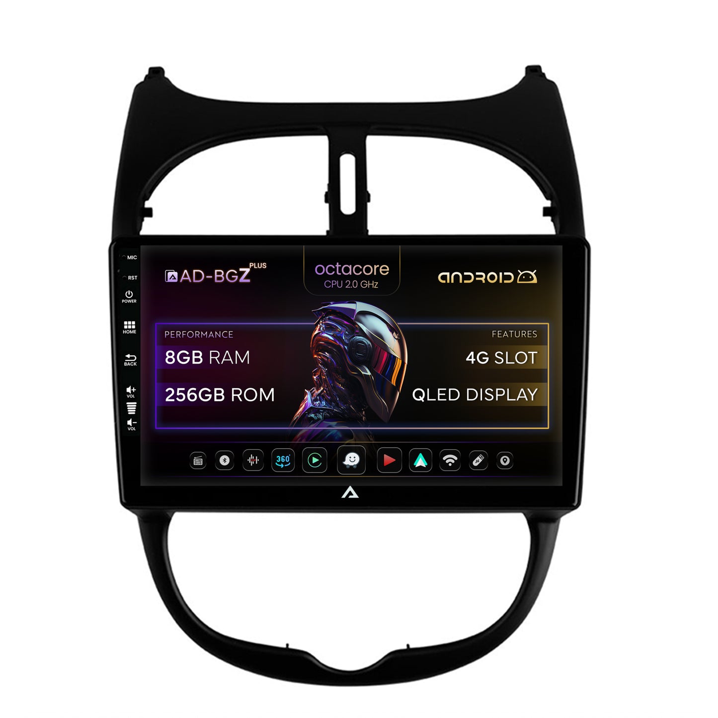 Navigatie Peugeot 206 (1998-2012), Android, Z-Octacore / 8GB RAM + 256GB ROM, 9 Inch - AD-BGZ9008+AD-BGRKIT262