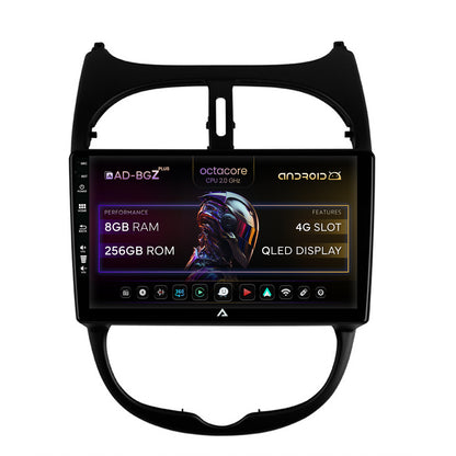 Navigatie Peugeot 206 (1998-2012), Android, Z-Octacore / 8GB RAM + 256GB ROM, 9 Inch - AD-BGZ9008+AD-BGRKIT262