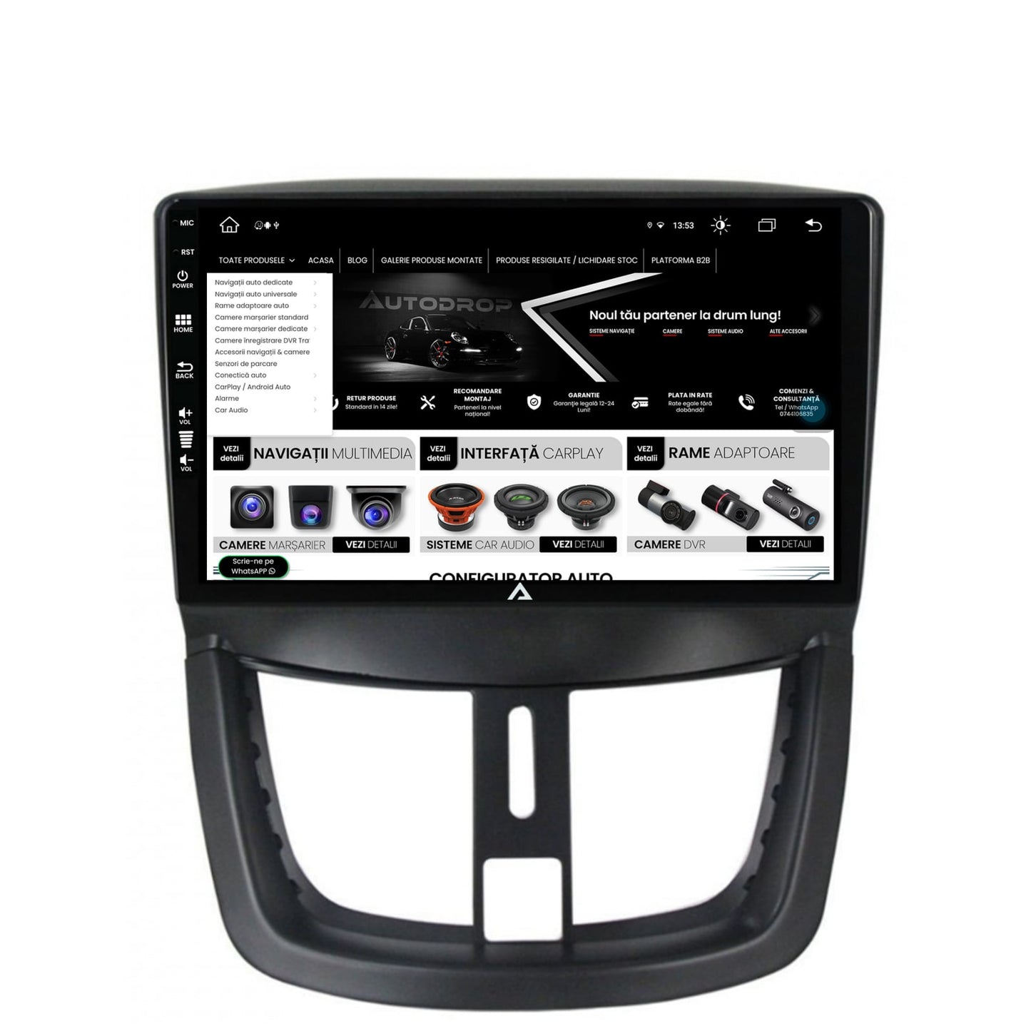 Navigatie Peugeot 207, Android, Z-Octacore / 8GB RAM + 256GB ROM, 9 Inch - AD-BGZ9008+AD-BGRKIT263