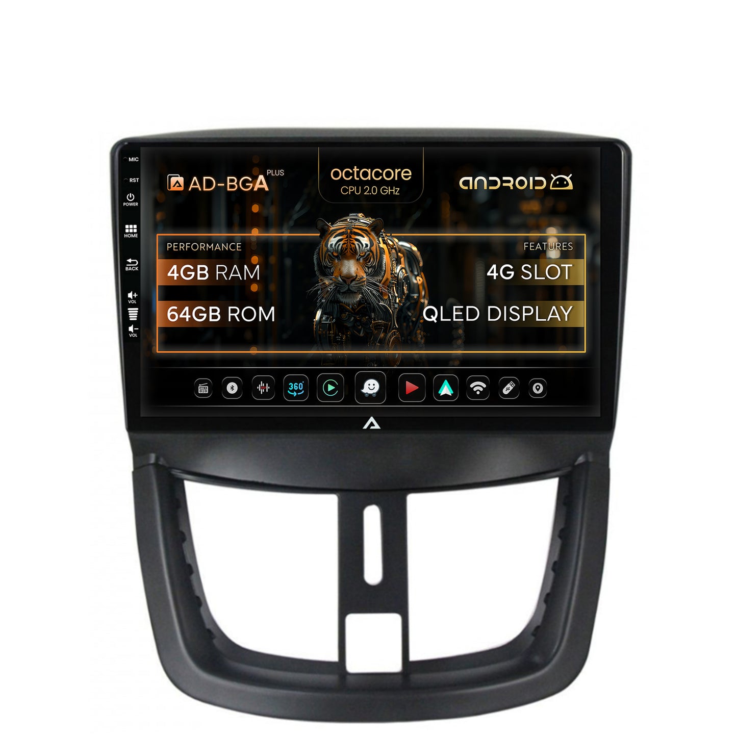 Navigatie Peugeot 207, Android, A-Octacore / 4GB RAM + 64GB ROM, 9 Inch - AD-BGA9004+AD-BGRKIT263