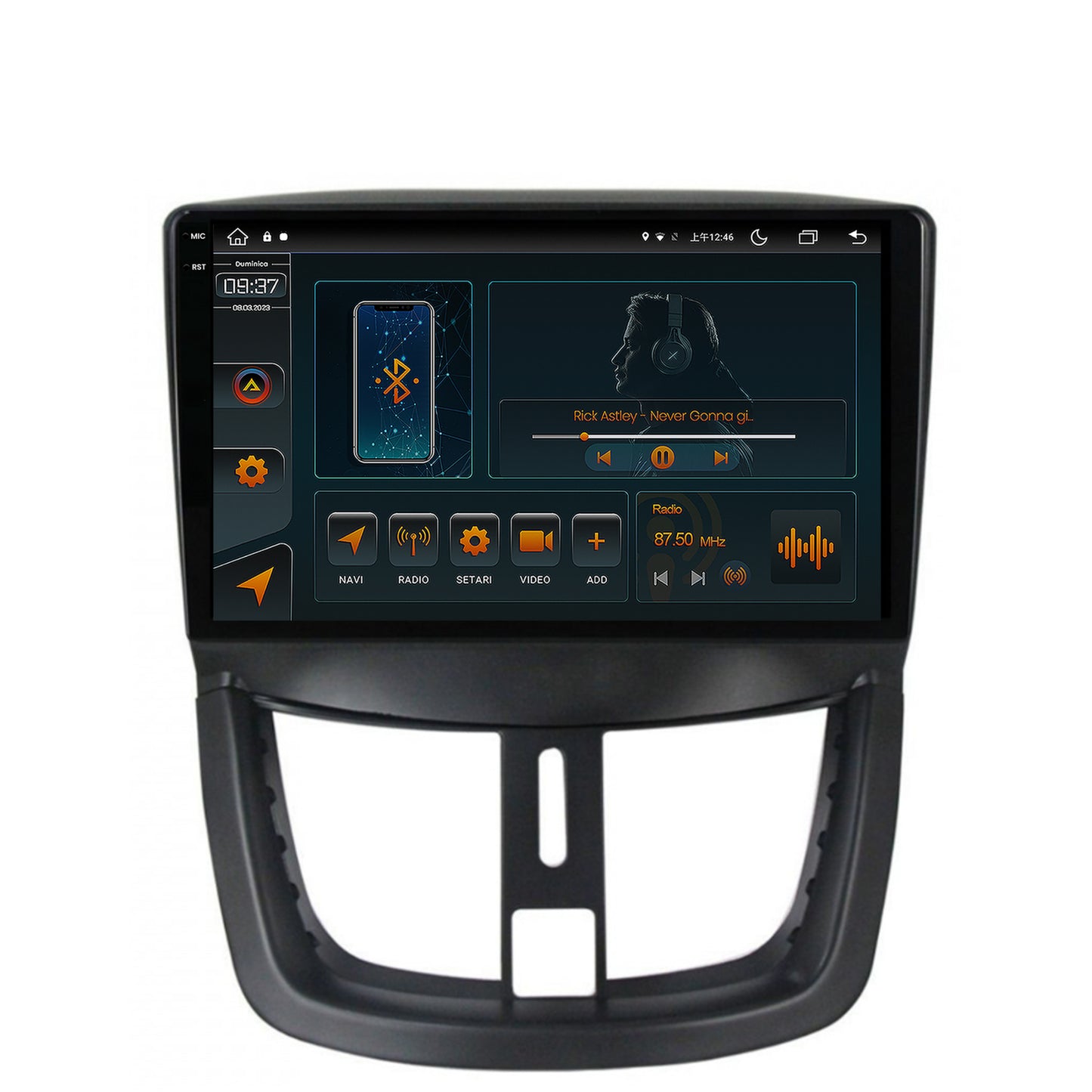 Navigatie Peugeot 207, Android, V-Octacore / 4GB RAM + 64GB ROM, 9.5 Inch - AD-BGV9004+AD-BGRKIT263