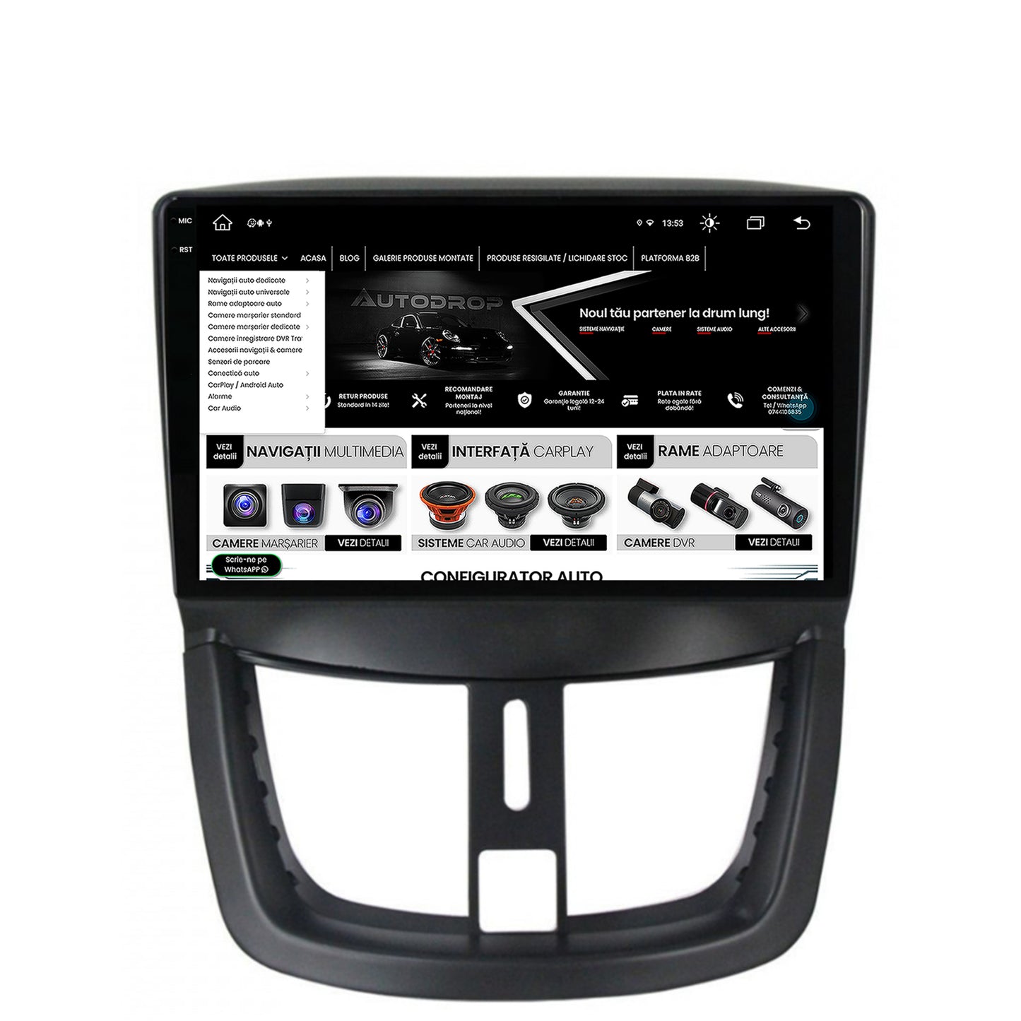 Navigatie Peugeot 207, Android, X-Octacore / 8GB RAM + 256GB ROM, 9.5 Inch - AD-BGX9008+AD-BGRKIT263