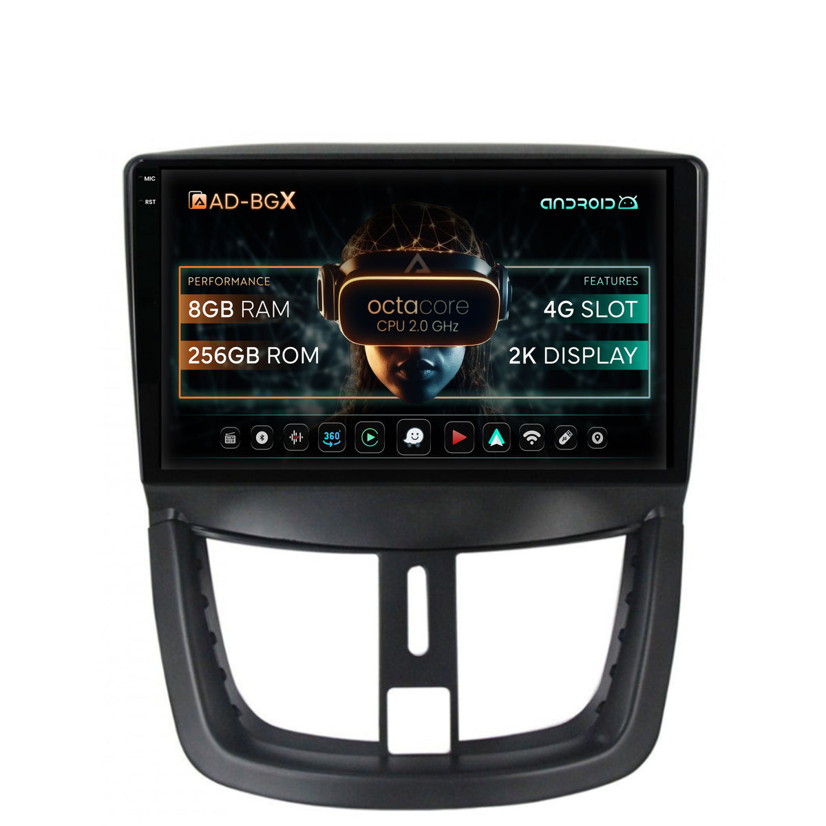 Navigatie Peugeot 207, Android, X-Octacore / 8GB RAM + 256GB ROM, 9.5 Inch - AD-BGX9008+AD-BGRKIT263