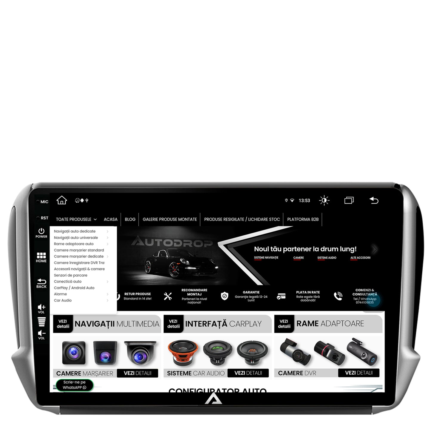 Navigatie Peugeot 208/2008 (2012+), Android, Z-Octacore / 8GB RAM + 256GB ROM, 10.1 Inch - AD-BGZ10004+AD-BGRKIT258