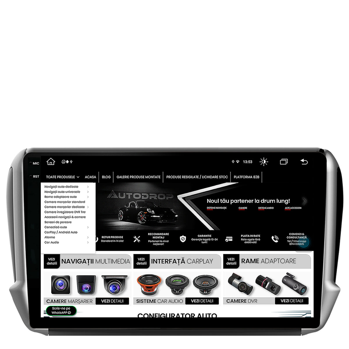 Navigatie Peugeot 208/2008 (2012+), Android, X-Octacore / 8GB RAM + 256GB ROM, 10.36 Inch - AD-BGX10008+AD-BGRKIT258
