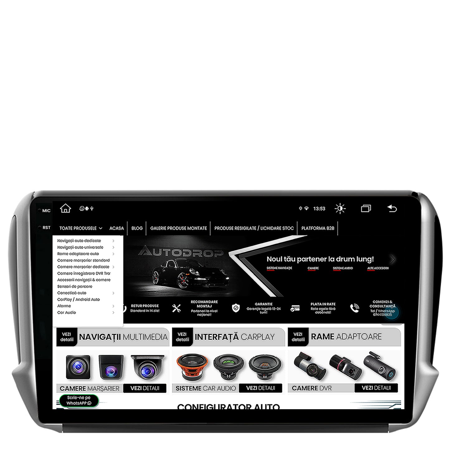 Navigatie Peugeot 208/2008 (2012+), Android, X-Octacore / 8GB RAM + 256GB ROM, 10.36 Inch - AD-BGX10008+AD-BGRKIT258