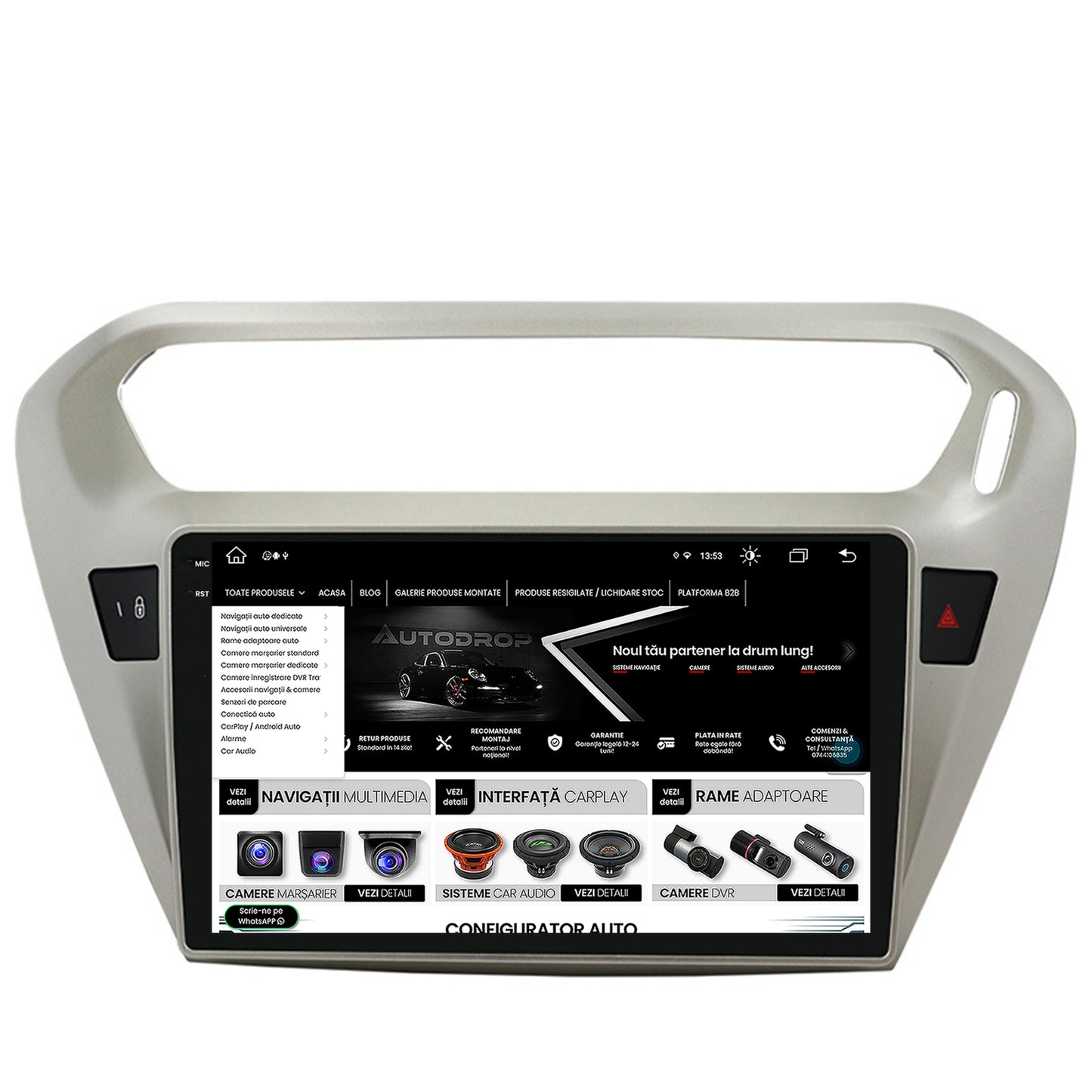 Navigatie Peugeot 301 / Citroen C-Elysee, Android, V-Octacore / 4GB RAM + 64GB ROM, 9.5 Inch - AD-BGV9004+AD-BGRKIT255