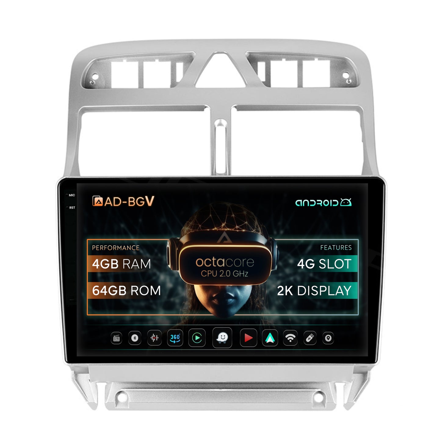 Navigatie Peugeot 307, Android, V-Octacore / 4GB RAM + 64GB ROM, 9.5 Inch - AD-BGV9004+AD-BGRKIT266
