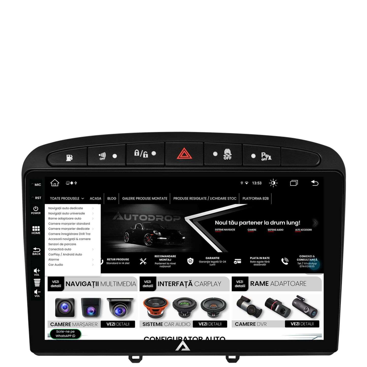Navigatie Peugeot 308/408 (2008-2013), Android, Z-Octacore / 8GB RAM + 256GB ROM, 9 Inch - AD-BGZ9008+AD-BGRKIT265