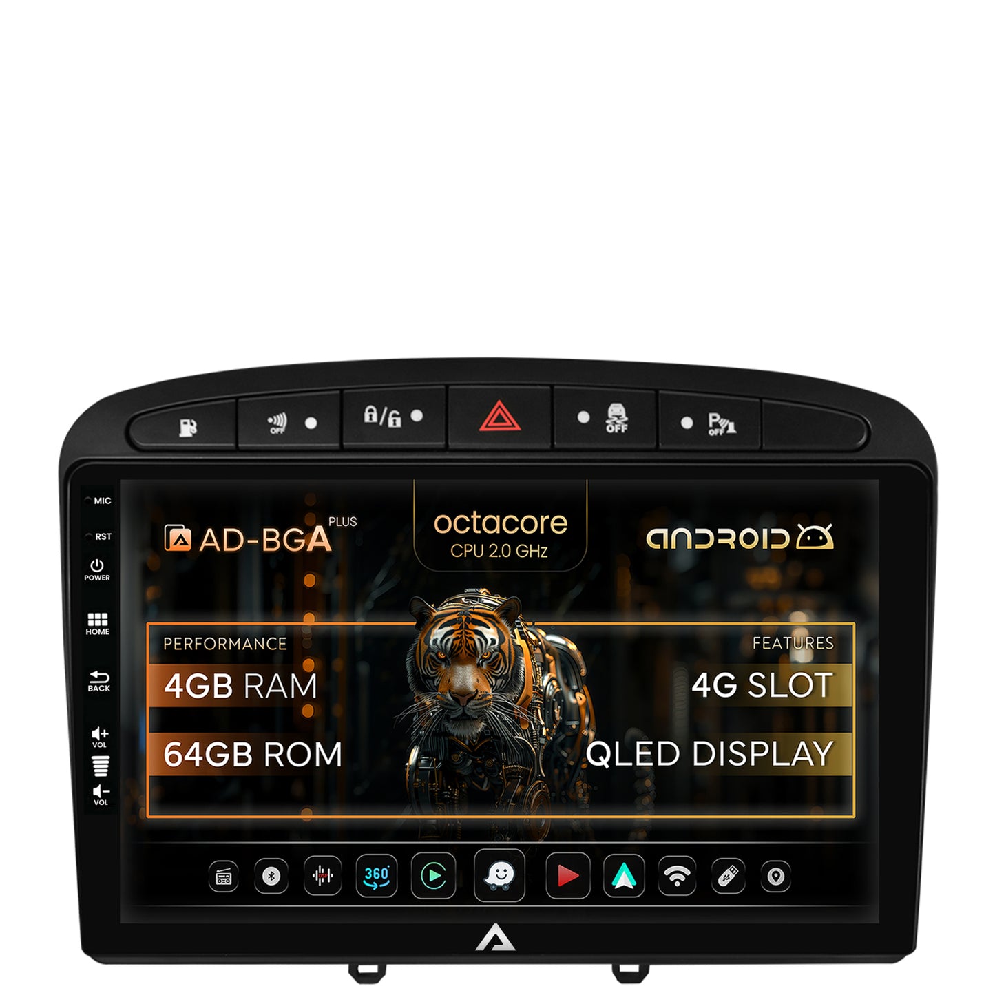 Navigatie Peugeot 308/408 (2008-2013), Android, A-Octacore / 4GB RAM + 64GB ROM, 9 Inch - AD-BGA9004+AD-BGRKIT265