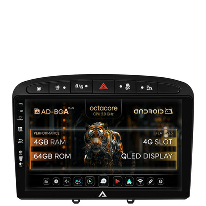 Navigatie Peugeot 308/408 (2008-2013), Android, A-Octacore / 4GB RAM + 64GB ROM, 9 Inch - AD-BGA9004+AD-BGRKIT265