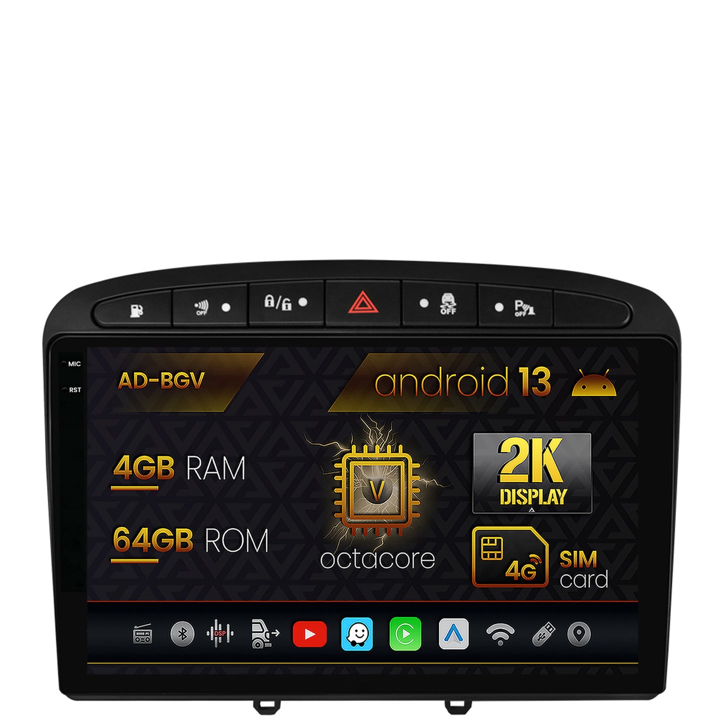Navigatie Peugeot 308/408 (2008-2013), Android, V-Octacore / 4GB RAM + 64GB ROM, 9.5 Inch - AD-BGV9004+AD-BGRKIT265