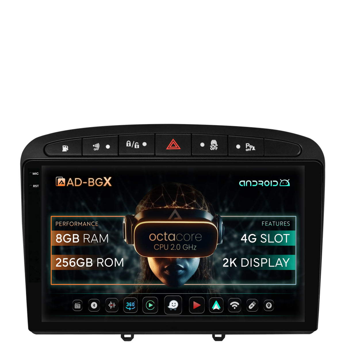 Navigatie Peugeot 308/408 (2008-2013), Android, X-Octacore / 8GB RAM + 256GB ROM, 9.5 Inch - AD-BGX9008+AD-BGRKIT265