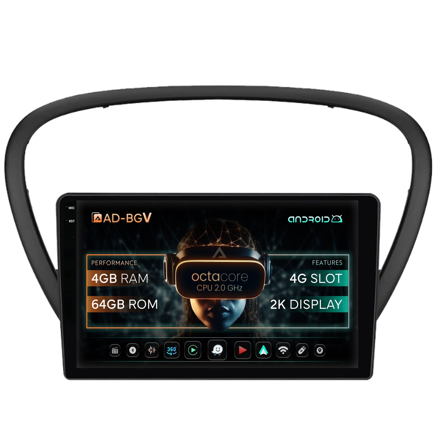 Navigatie Peugeot 607 (2004-2011), Android, V-Octacore / 4GB RAM + 64GB ROM, 9.5 Inch - AD-BGV9004+AD-BGRKIT266V4
