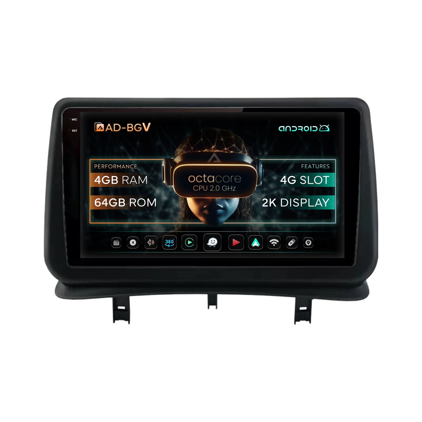 Navigatie Renault Clio 3 (2005-2013), Android, V-Octacore / 4GB RAM + 64GB ROM, 9.5 Inch - AD-BGV9004+AD-BGRKIT371V2