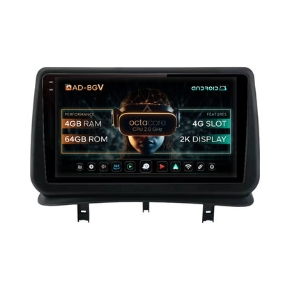 Navigatie Renault Clio 3 (2005-2013), Android, V-Octacore / 4GB RAM + 64GB ROM, 9.5 Inch - AD-BGV9004+AD-BGRKIT371V2
