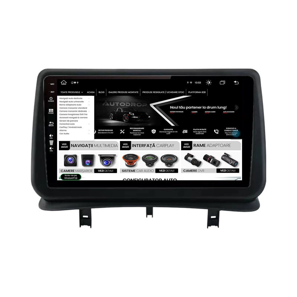 Navigatie Renault Clio 3 (2005-2013), Android, Z-Octacore / 8GB RAM + 256GB ROM, 9 Inch - AD-BGZ9008+AD-BGRKIT371V2
