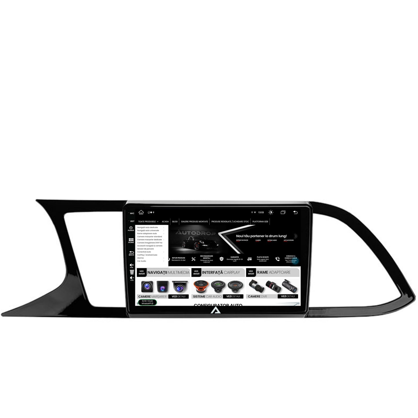 Navigatie Seat Leon 3 (2014-2020), Android, Z-Octacore / 8GB RAM + 256GB ROM, 9 Inch - AD-BGZ9008+AD-BGRKIT047