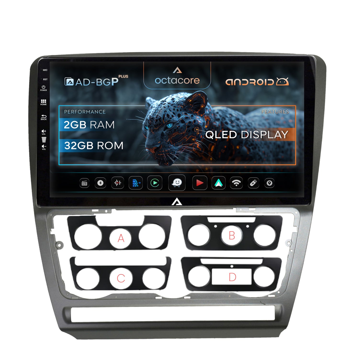 Navigatie Skoda Octavia 2, Android, P-Octacore / 2GB RAM + 32GB ROM, 10.1 Inch - AD-BGP10002+AD-BGRKIT048