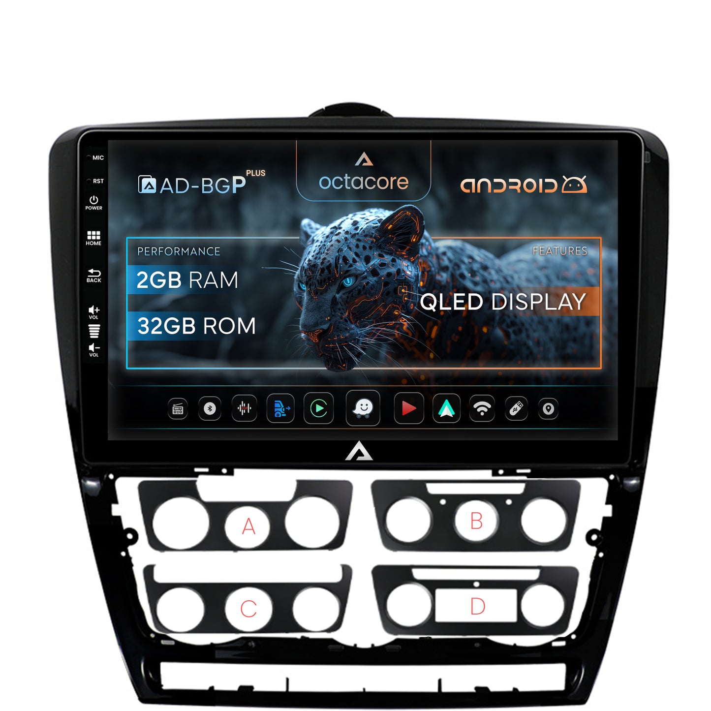 Navigatie Skoda Octavia 2, Android, P-Octacore / 2GB RAM + 32GB ROM, 10.1 Inch - AD-BGP10002+AD-BGRKIT048v2