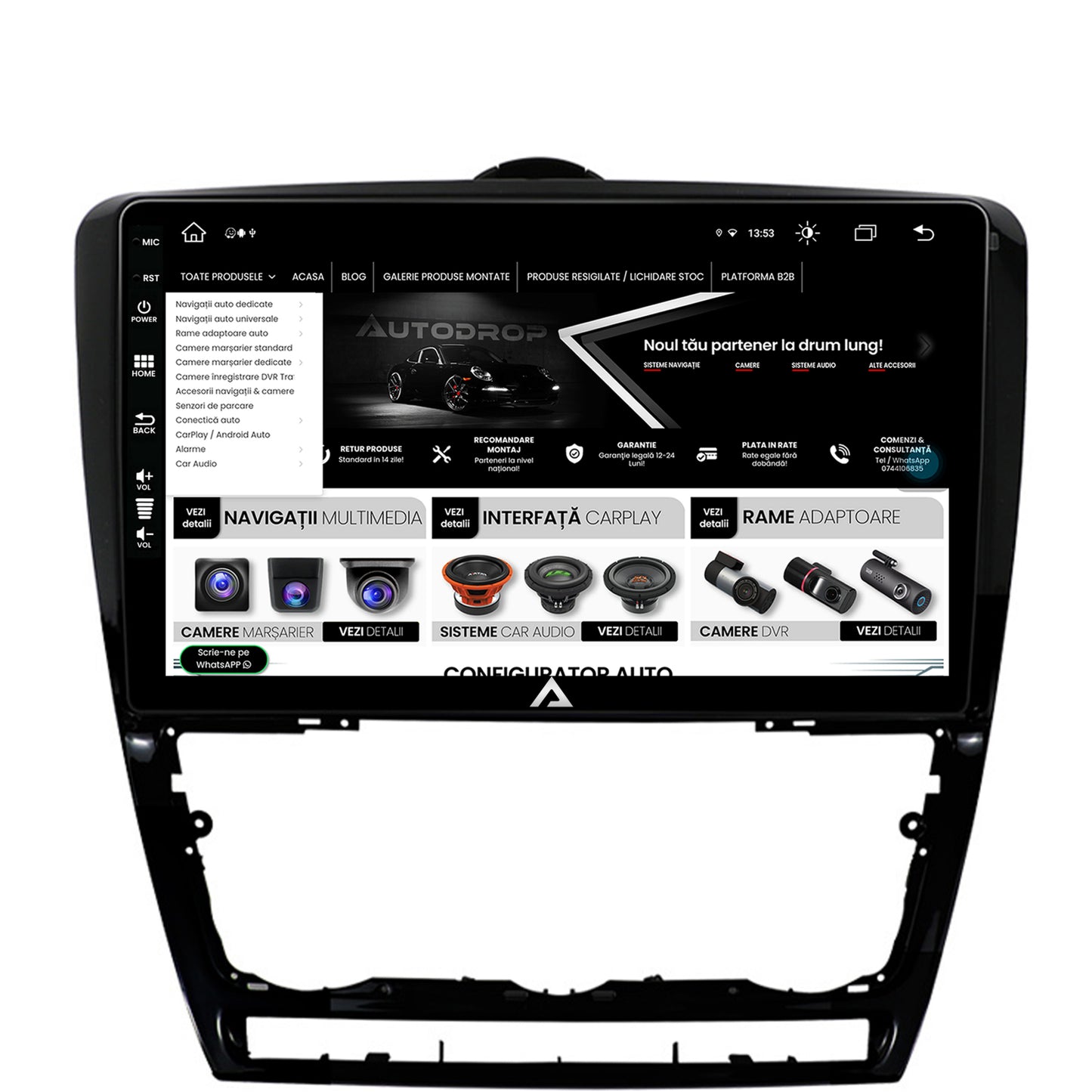 Navigatie Skoda Octavia 2, Android, Z-Octacore / 8GB RAM + 256GB ROM, 10.1 Inch - AD-BGZ10008+AD-BGRKIT048v2