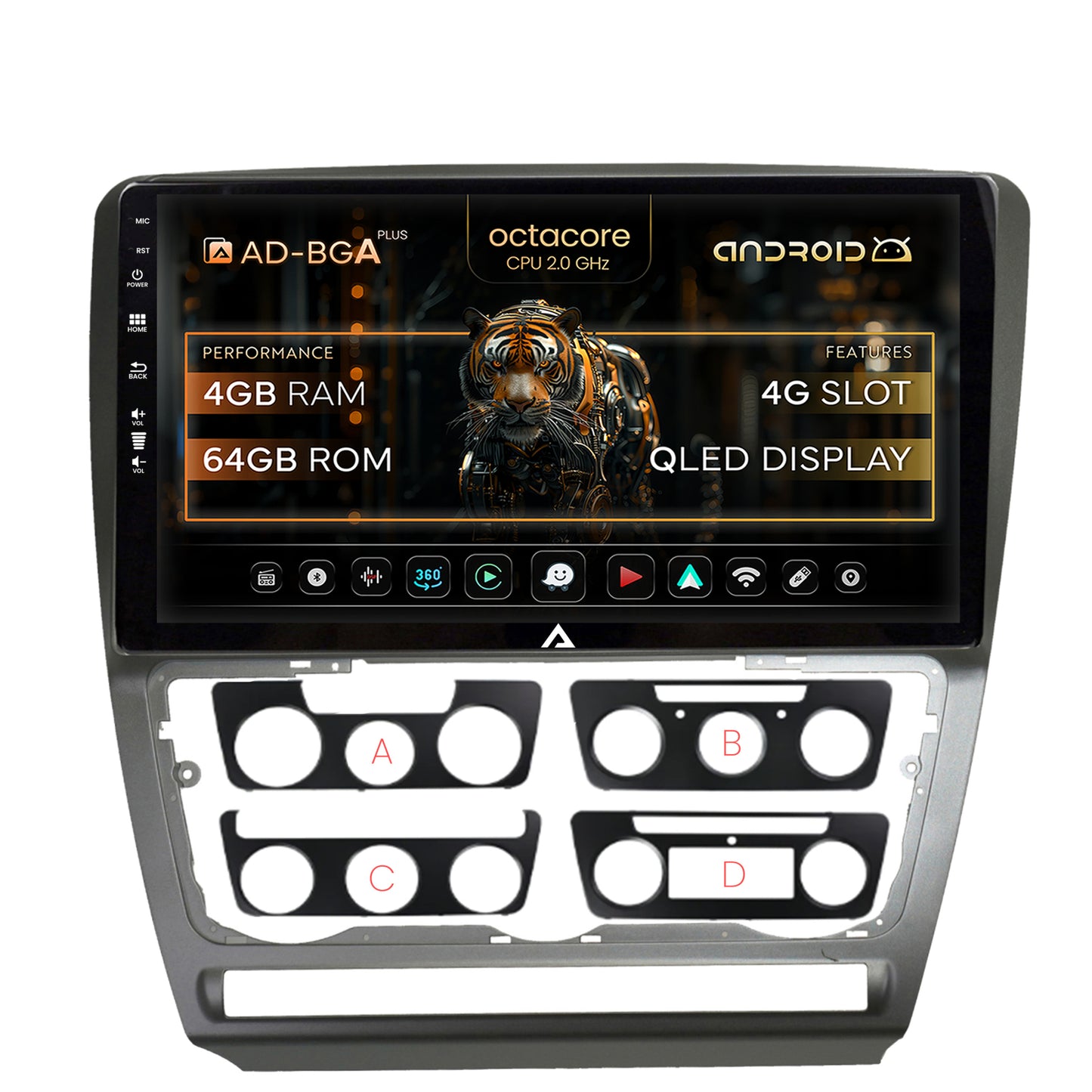 Navigatie Skoda Octavia 2, Android, A-Octacore / 4GB RAM + 64GB ROM, 10.1 Inch - AD-BGA10004+AD-BGRKIT048