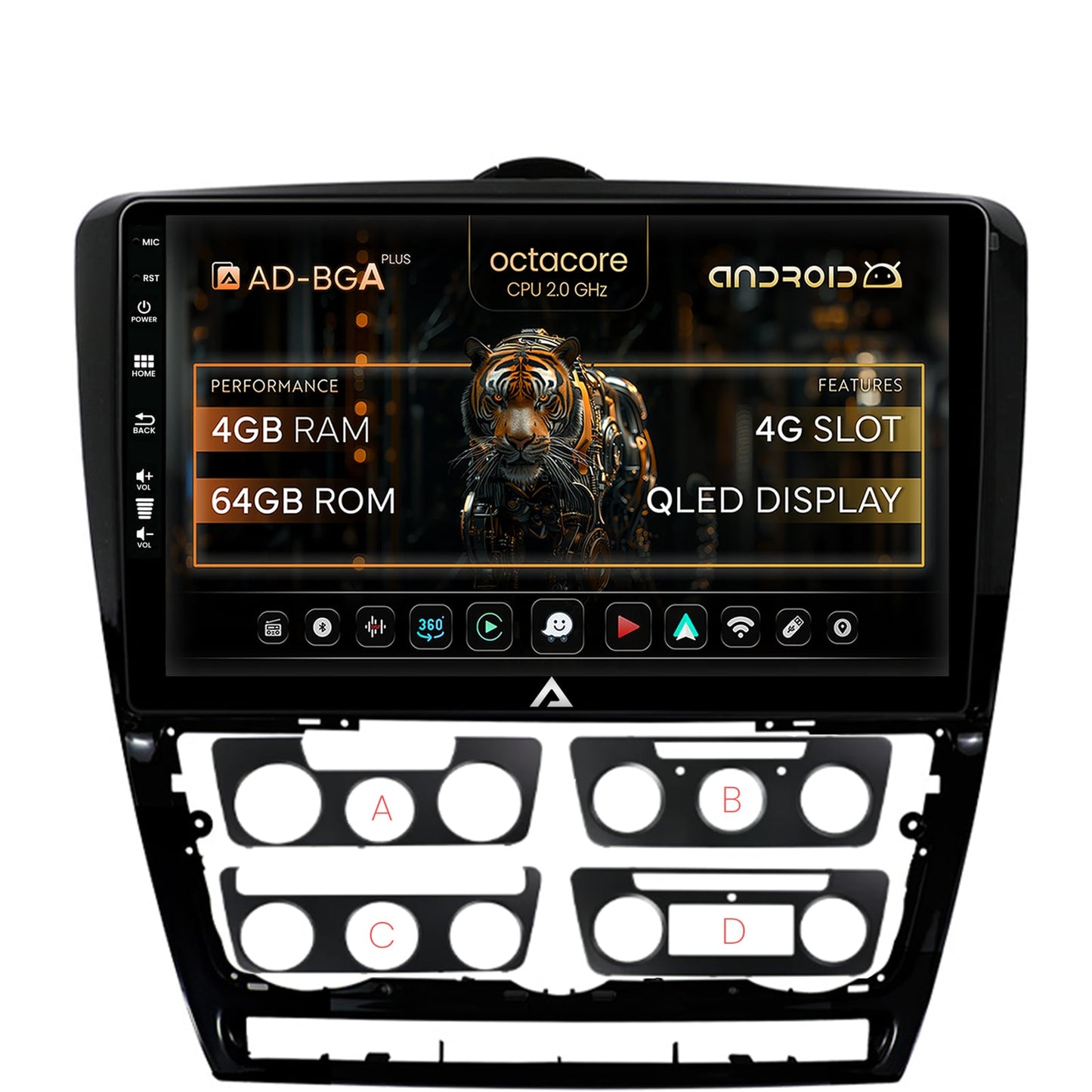 Navigatie Skoda Octavia 2, Android, A-Octacore / 4GB RAM + 64GB ROM, 10.1 Inch - AD-BGA10004+AD-BGRKIT048v2