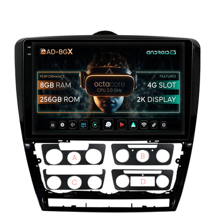 Navigatie Skoda Octavia 2, Android, X-Octacore / 8GB RAM + 256GB ROM, 10.36 Inch - AD-BGX10008+AD-BGRKIT048v2