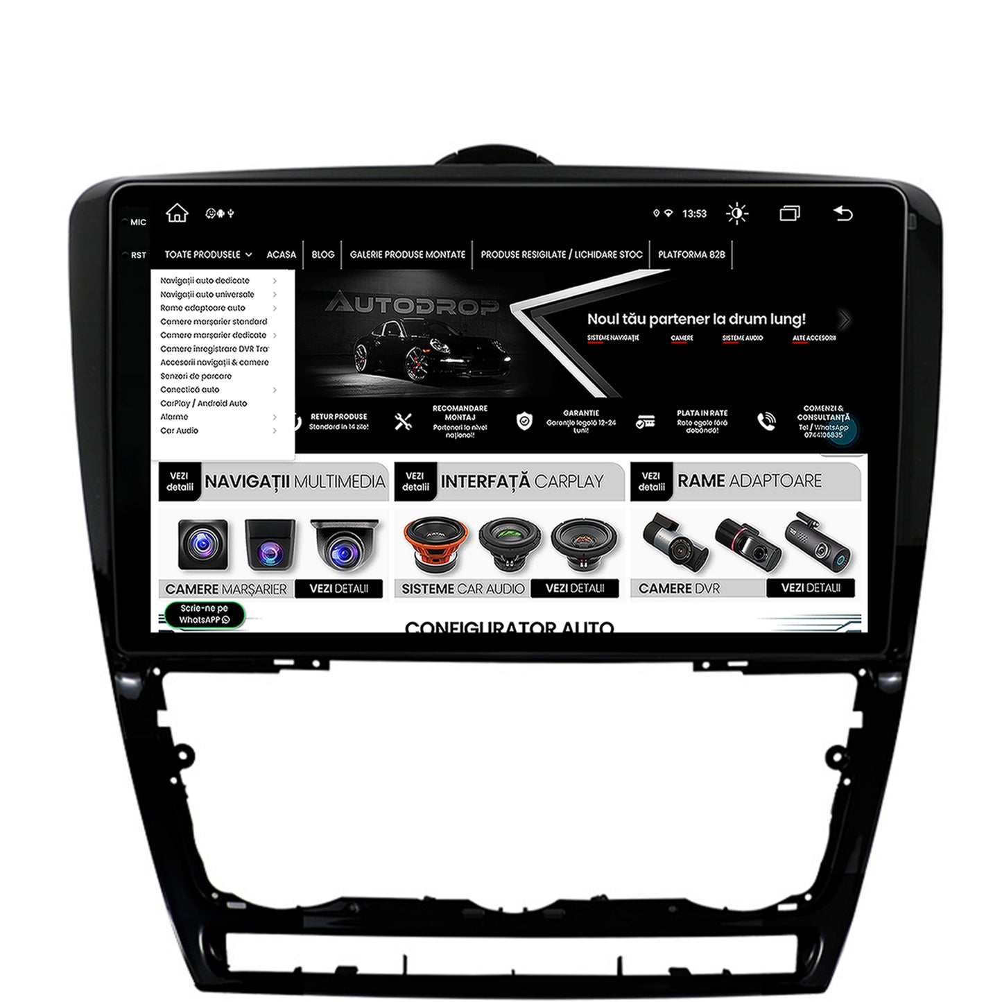 Navigatie Skoda Octavia 2, Android, X-Octacore / 8GB RAM + 256GB ROM, 10.36 Inch - AD-BGX10008+AD-BGRKIT048v2