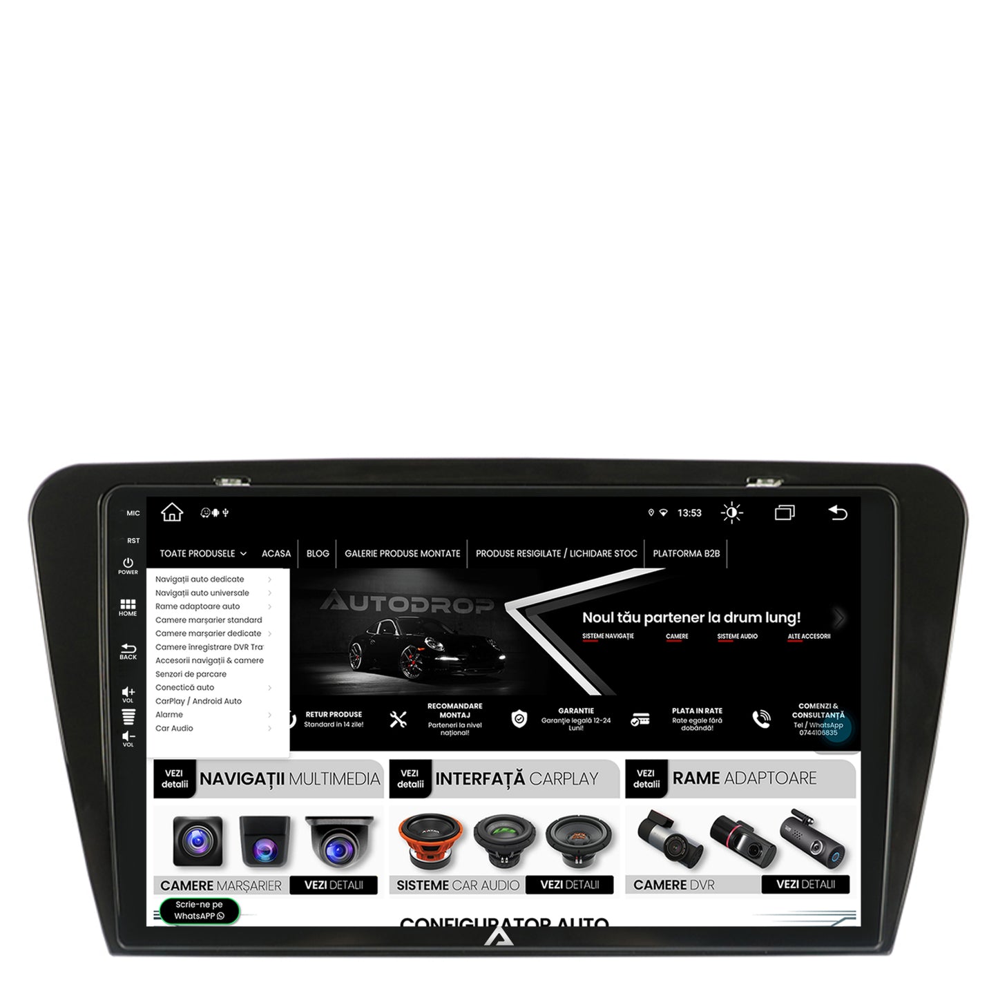 Navigatie Skoda Octavia 3 (2013-2018), Android, Z-Octacore / 8GB RAM + 256GB ROM, 10.1 Inch - AD-BGZ10008+AD-BGRKIT026