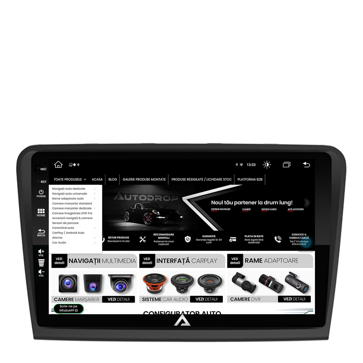 Navigatie Skoda Superb 2 (2008-2015), Android, Z-Octacore / 8GB RAM + 256GB ROM, 10.1 Inch - AD-BGZ10008+AD-BGRKIT043