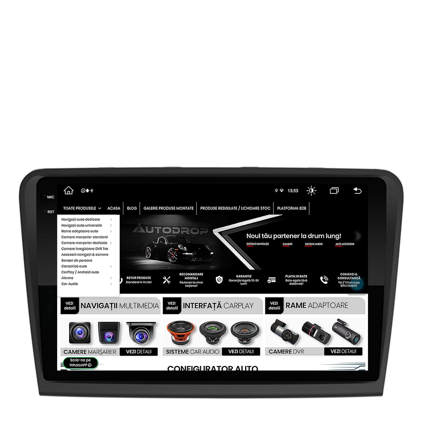 Navigatie Skoda Superb 2 (2008-2015), Android, V-Octacore / 4GB RAM + 64GB ROM, 10.36 Inch - AD-BGV10004+AD-BGRKIT043