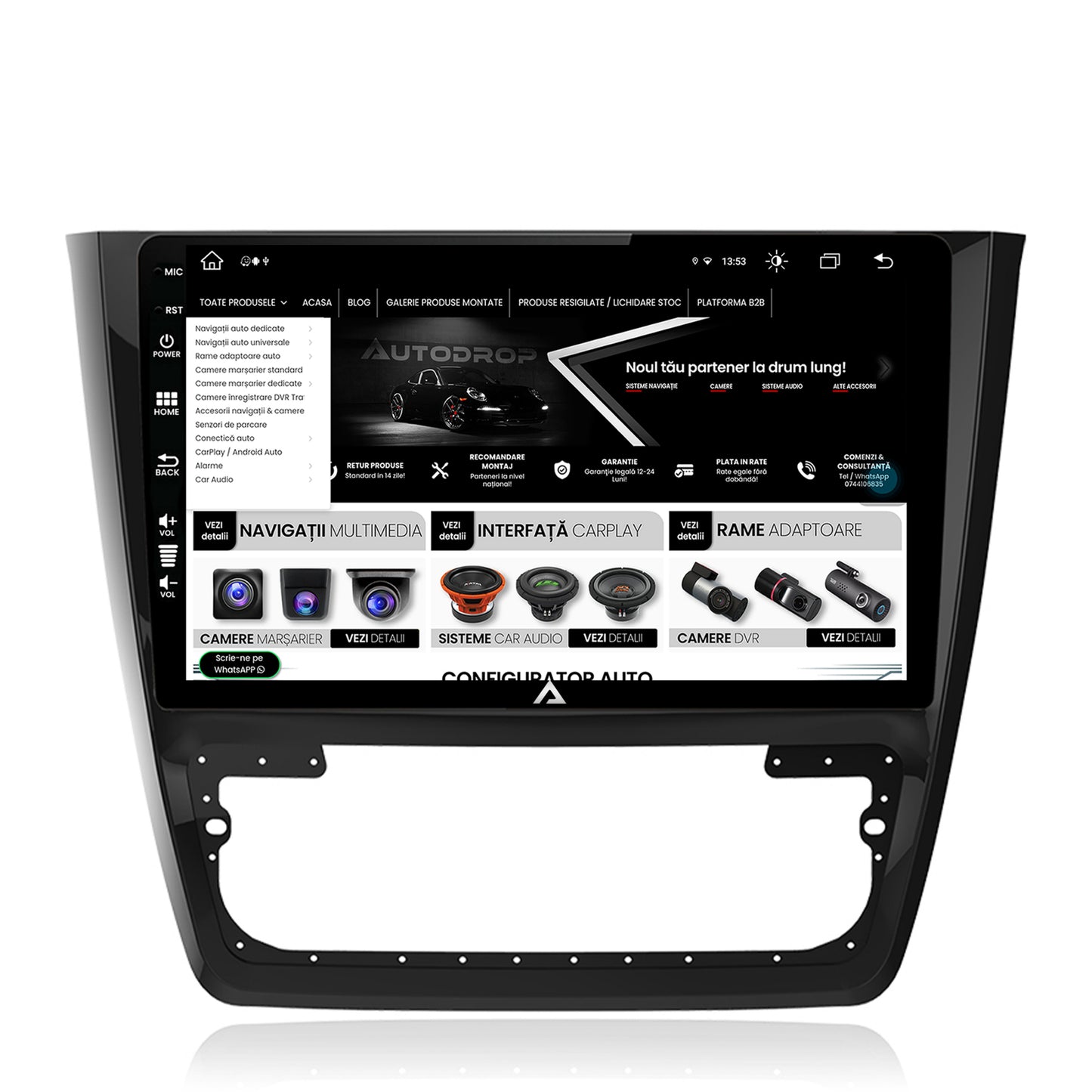 Navigatie Skoda Yeti, Android, Z-Octacore / 8GB RAM + 256GB ROM, 10.1 Inch - AD-BGZ10008+AD-BGRKIT040