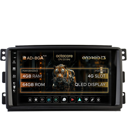 Navigatie Smart For Two (2007-2010), Android, A-Octacore / 4GB RAM + 64GB ROM, 9 Inch - AD-BGA9004+AD-BGRKIT417