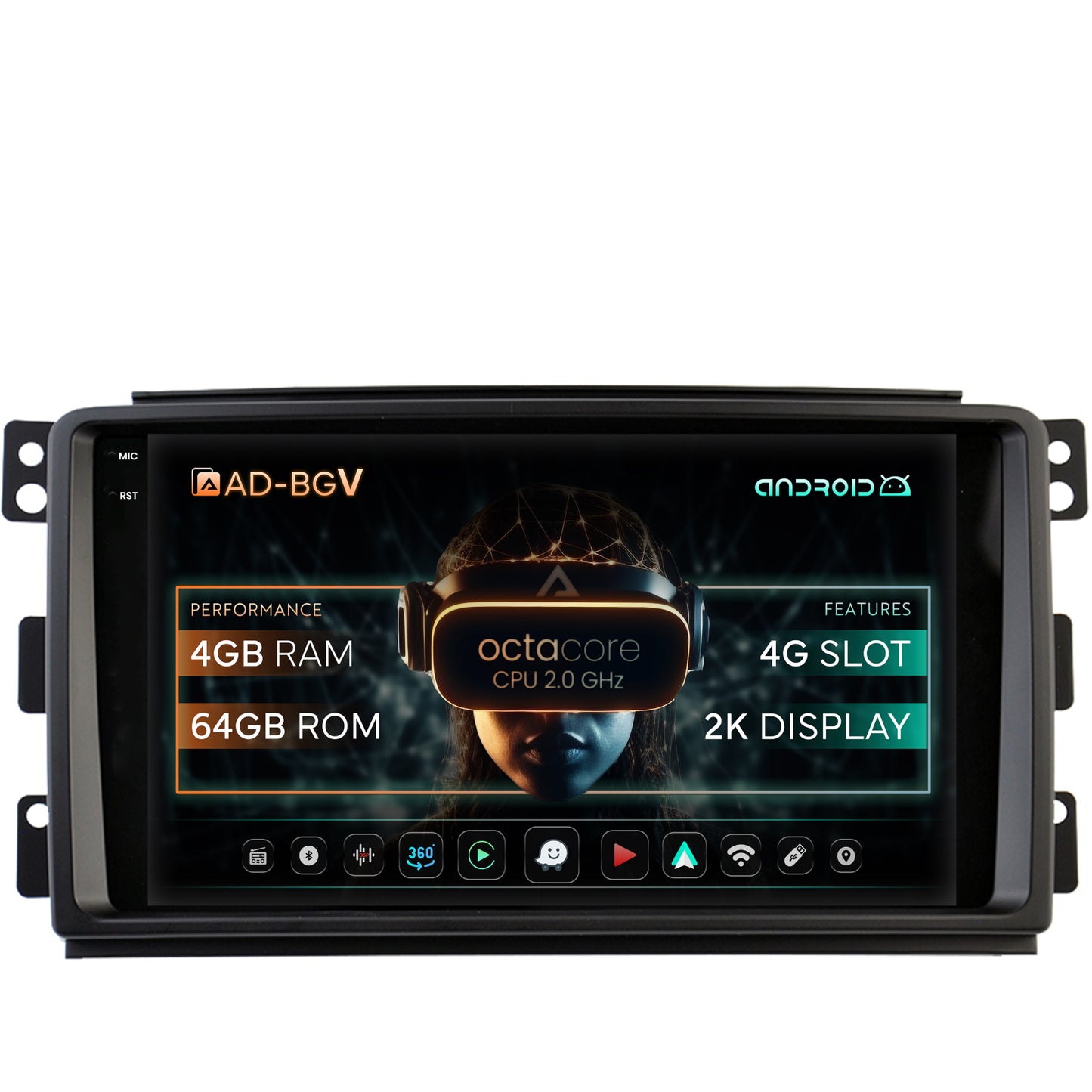Navigatie Smart For Two (2007-2010), Android, V-Octacore / 4GB RAM + 64GB ROM, 9.5 Inch - AD-BGV9004+AD-BGRKIT417