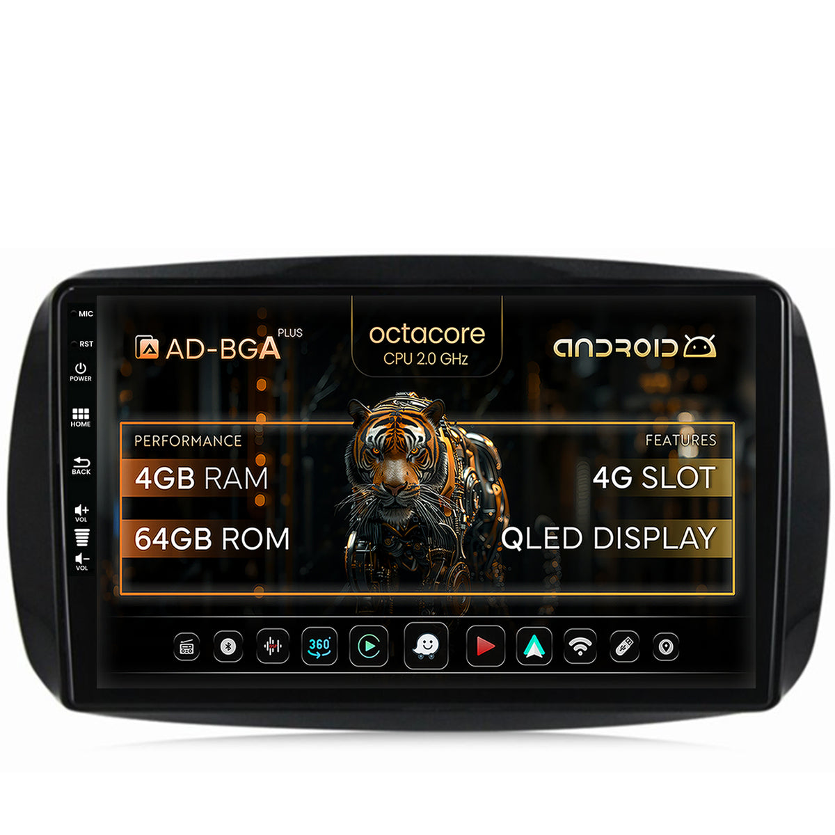 Navigatie Smart For Two (2016-Prezent), Android, A-Octacore / 4GB RAM + 64GB ROM, 9 Inch - AD-BGA9004+AD-BGRKIT412