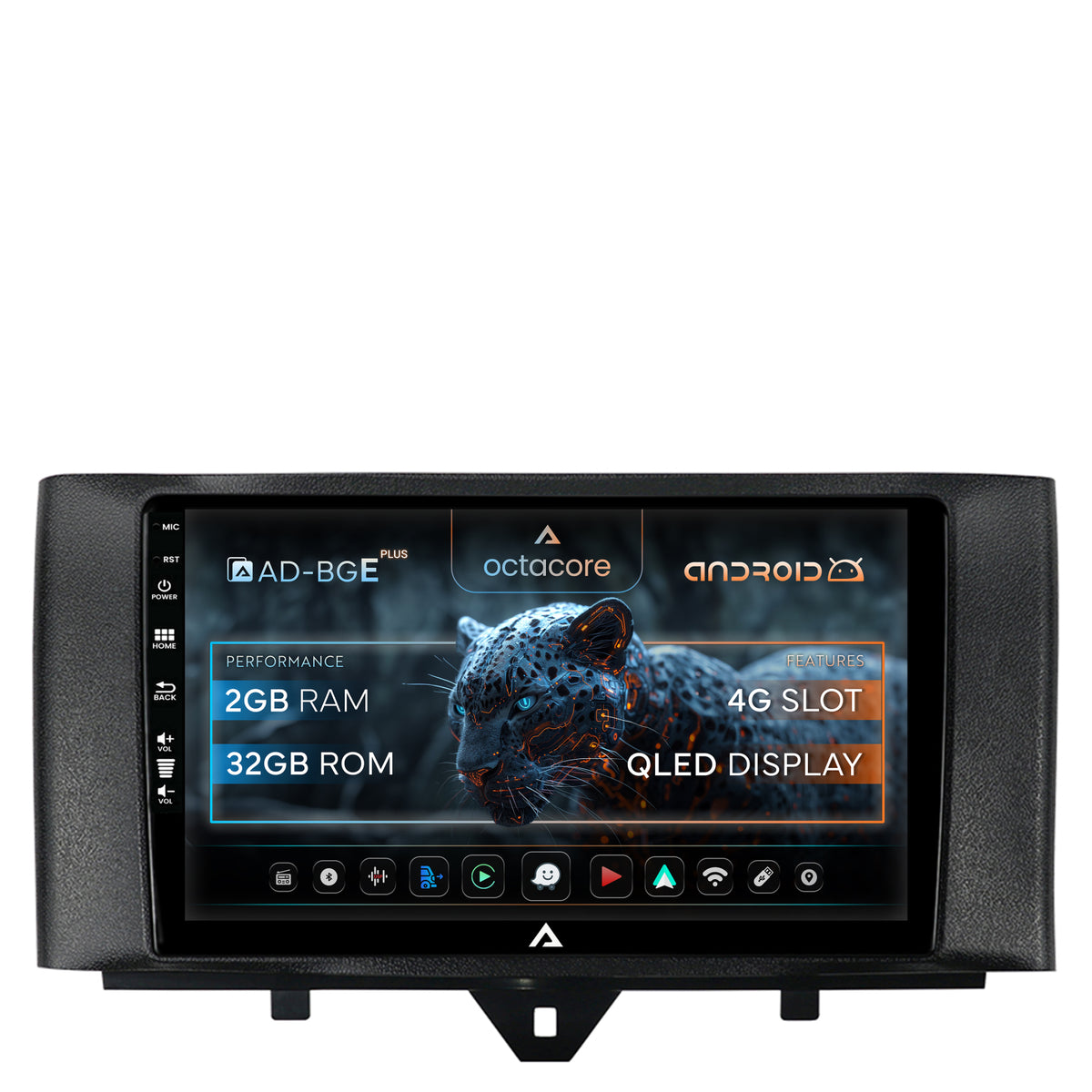 Navigatie Smart Fortwo (2010-2015), Android, E-Octacore / 2GB RAM + 32GB ROM, 9 Inch - AD-BGE9002+AD-BGRKIT409
