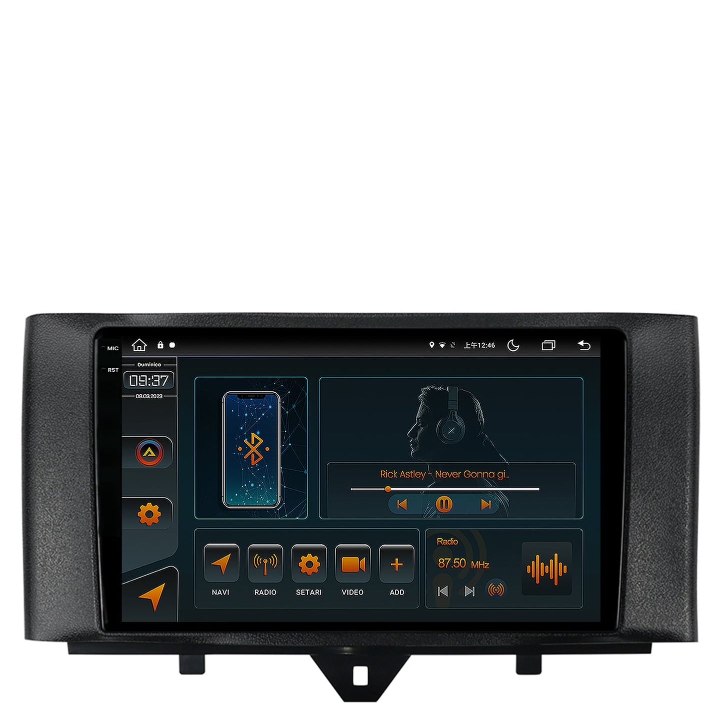 Navigatie Smart Fortwo (2010-2015), Android, V-Octacore / 4GB RAM + 64GB ROM, 9.5 Inch - AD-BGV9004+AD-BGRKIT409