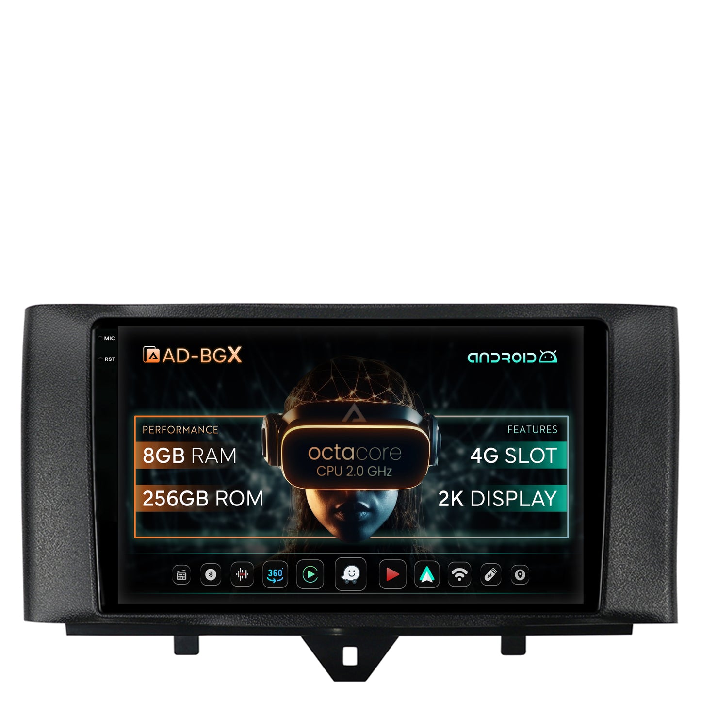 Navigatie Smart Fortwo (2010-2015), Android, X-Octacore / 8GB RAM + 256GB ROM, 9.5 Inch - AD-BGX9008+AD-BGRKIT409