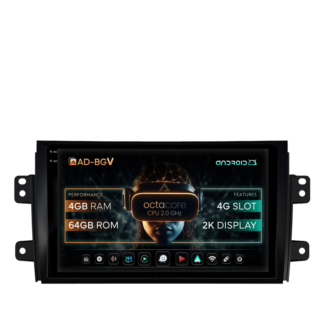 Navigatie Suzuki SX4 / Fiat Sedici, Android, V-Octacore / 4GB RAM + 64GB ROM, 9.5 Inch - AD-BGV9004+AD-BGRKIT307