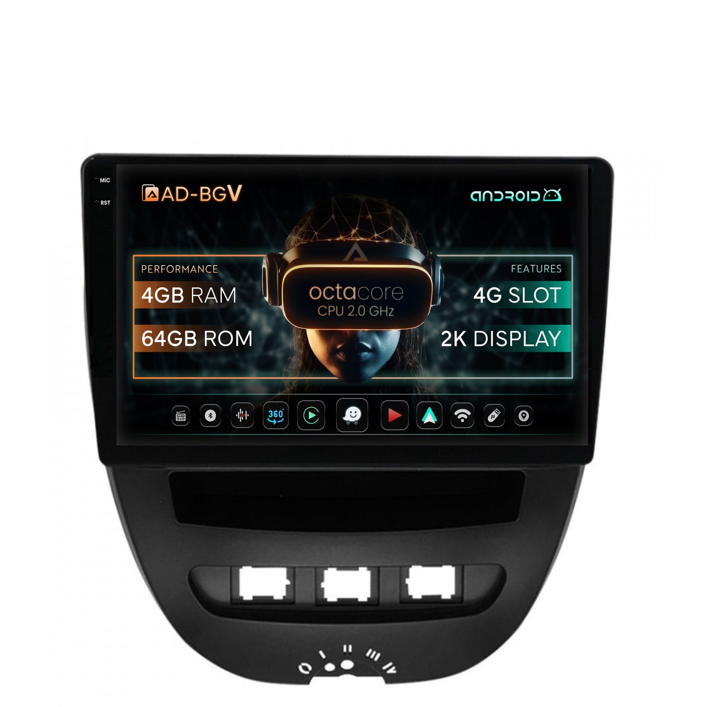 Navigatie Toyota AYGO / Citroen C1 (2005-2014), Android, V-Octacore / 4GB RAM + 64GB ROM, 10.36 Inch - AD-BGV9004+AD-BGRKIT099