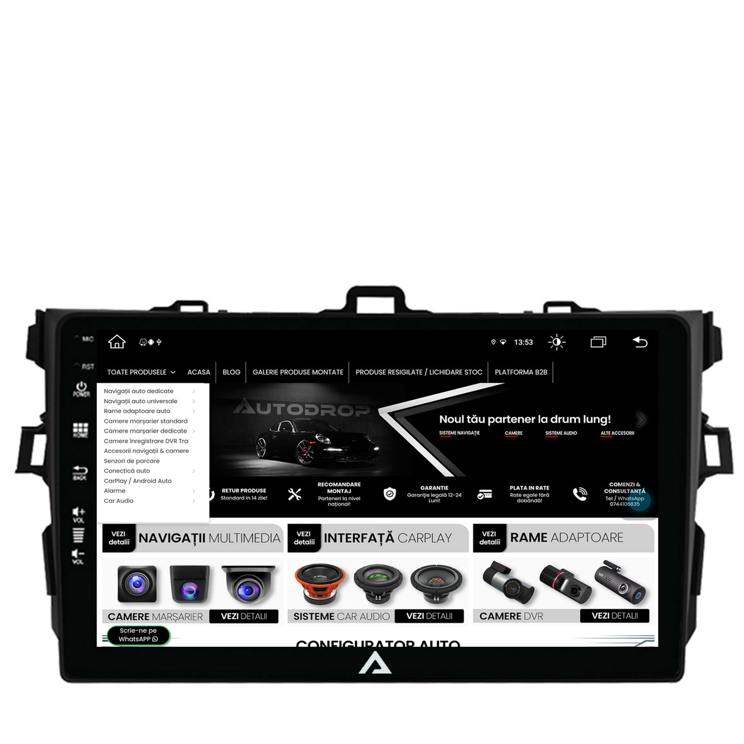 Navigatie Toyota Corolla (2007-2013), Android, Z-Octacore / 8GB RAM + 256GB ROM, 9 Inch - AD-BGZ9008+AD-BGRKIT091