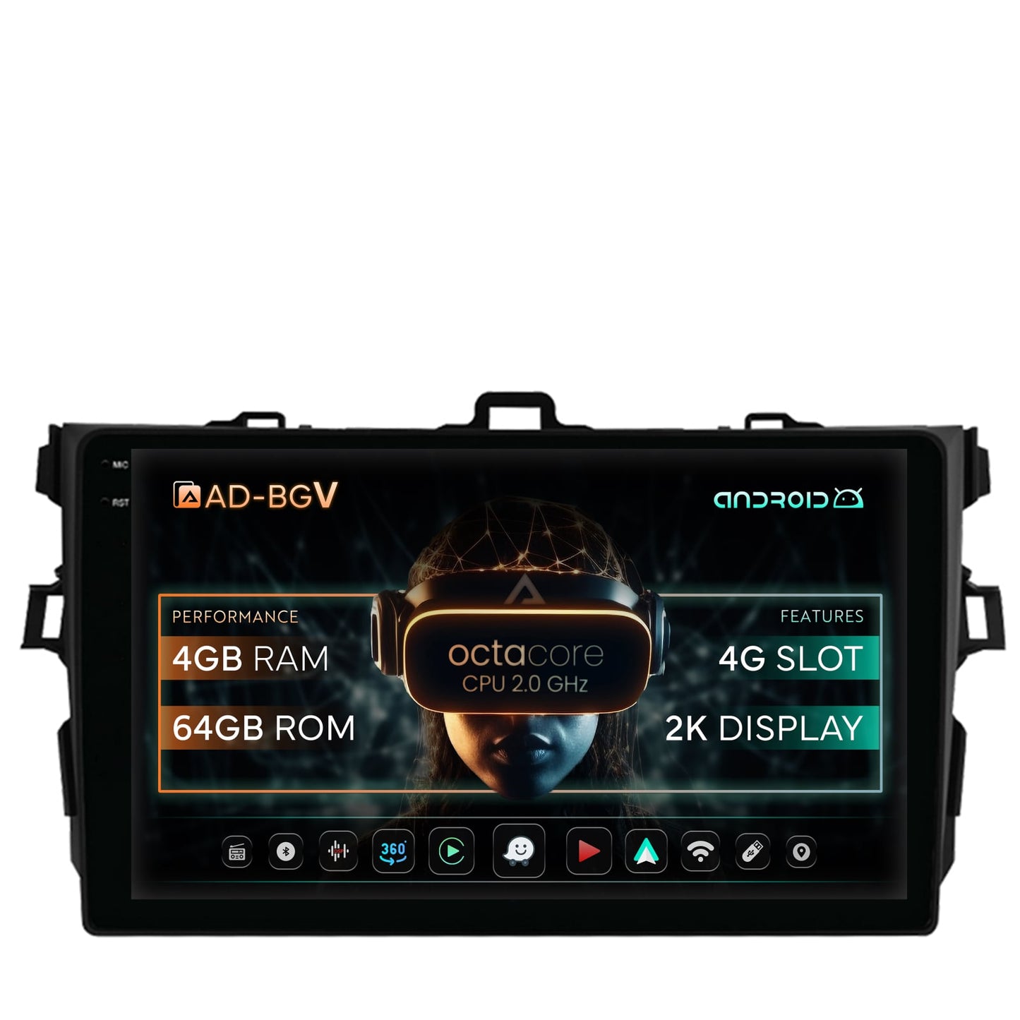 Navigatie Toyota Corolla (2007-2013), Android, V-Octacore / 4GB RAM + 64GB ROM, 9.5 Inch - AD-BGV9004+AD-BGRKIT091