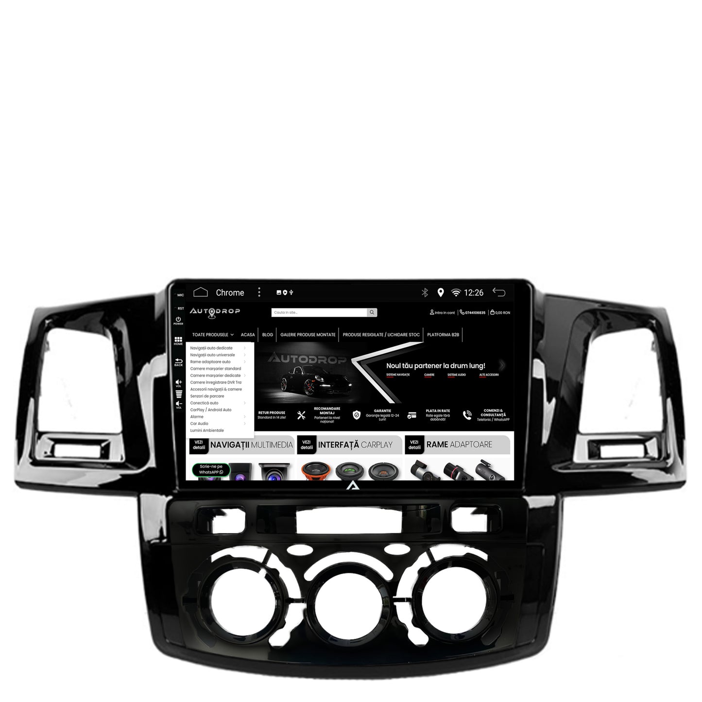 Navigatie Toyota Hilux (2008-2014) Clima Manuala, Android, A-Octacore / 4GB RAM + 64GB ROM, 9 Inch - AD-BGA9004+AD-BGRKIT082