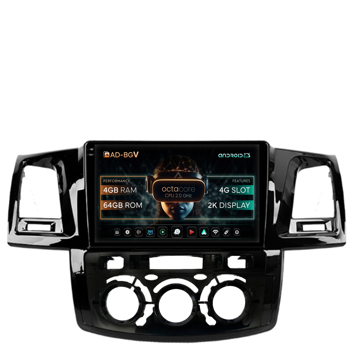 Navigatie Toyota Hilux (2008-2014) Clima Manuala, Android, V-Octacore / 4GB RAM + 64GB ROM, 9.5 Inch - AD-BGV9004+AD-BGRKIT082