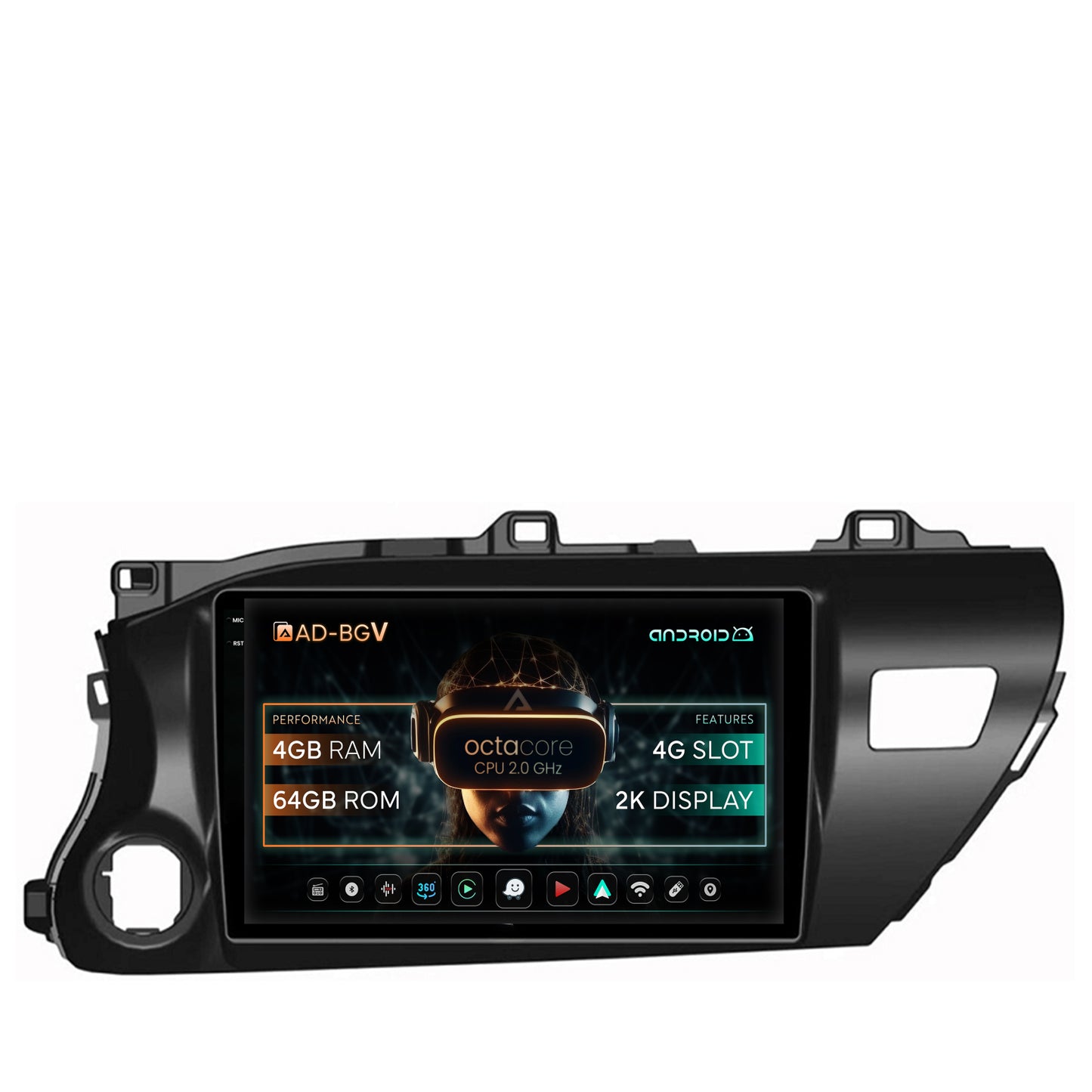 Navigatie Toyota Hilux (2015+), Android, V-Octacore / 4GB RAM + 64GB ROM, 10.36 Inch - AD-BGV10004+AD-BGRKIT086