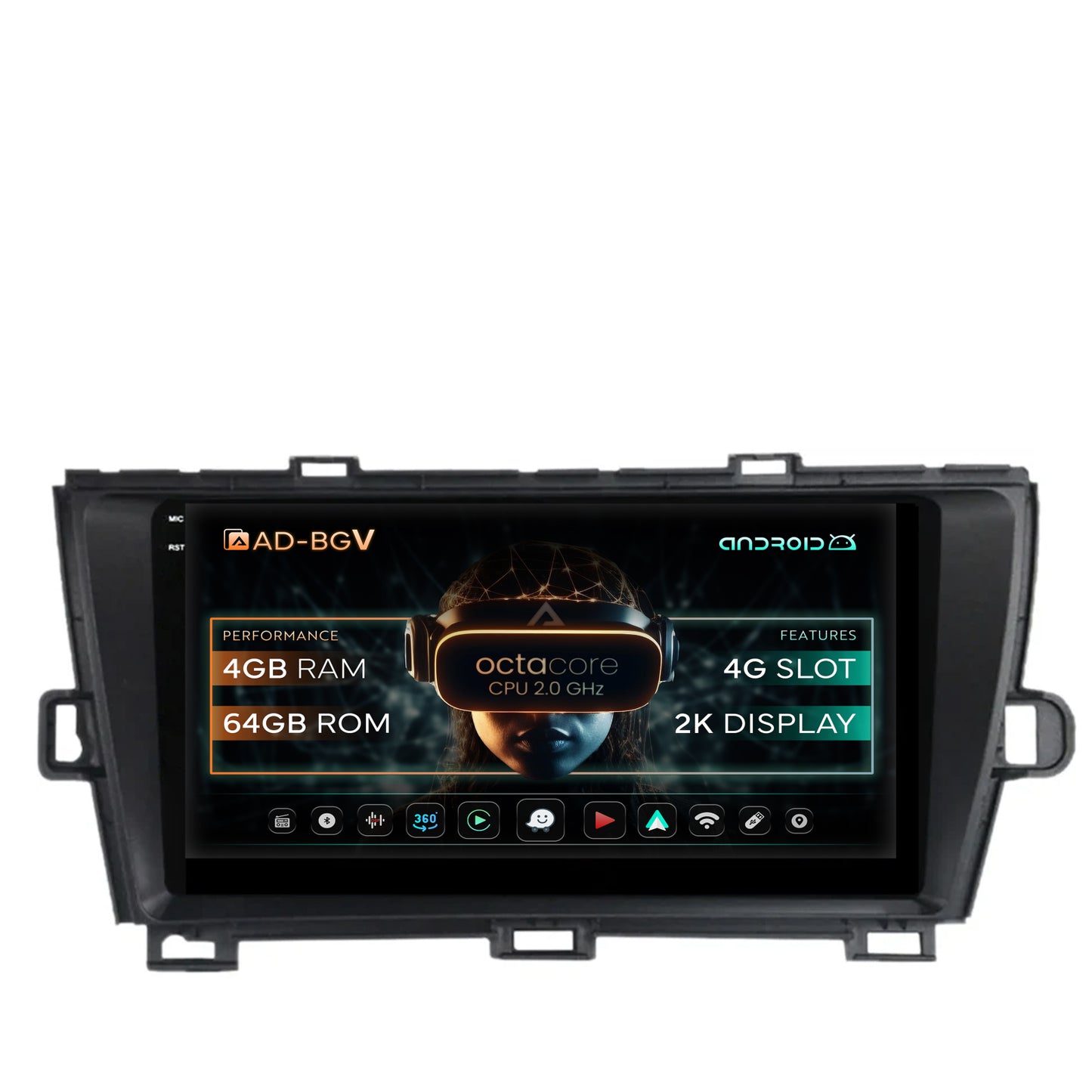 Navigatie Toyota Prius (2009-2014), Android , V-Octacore / 4GB RAM + 64GB ROM, 9.5 Inch - AD-BGV9004+AD-BGRKIT089-B