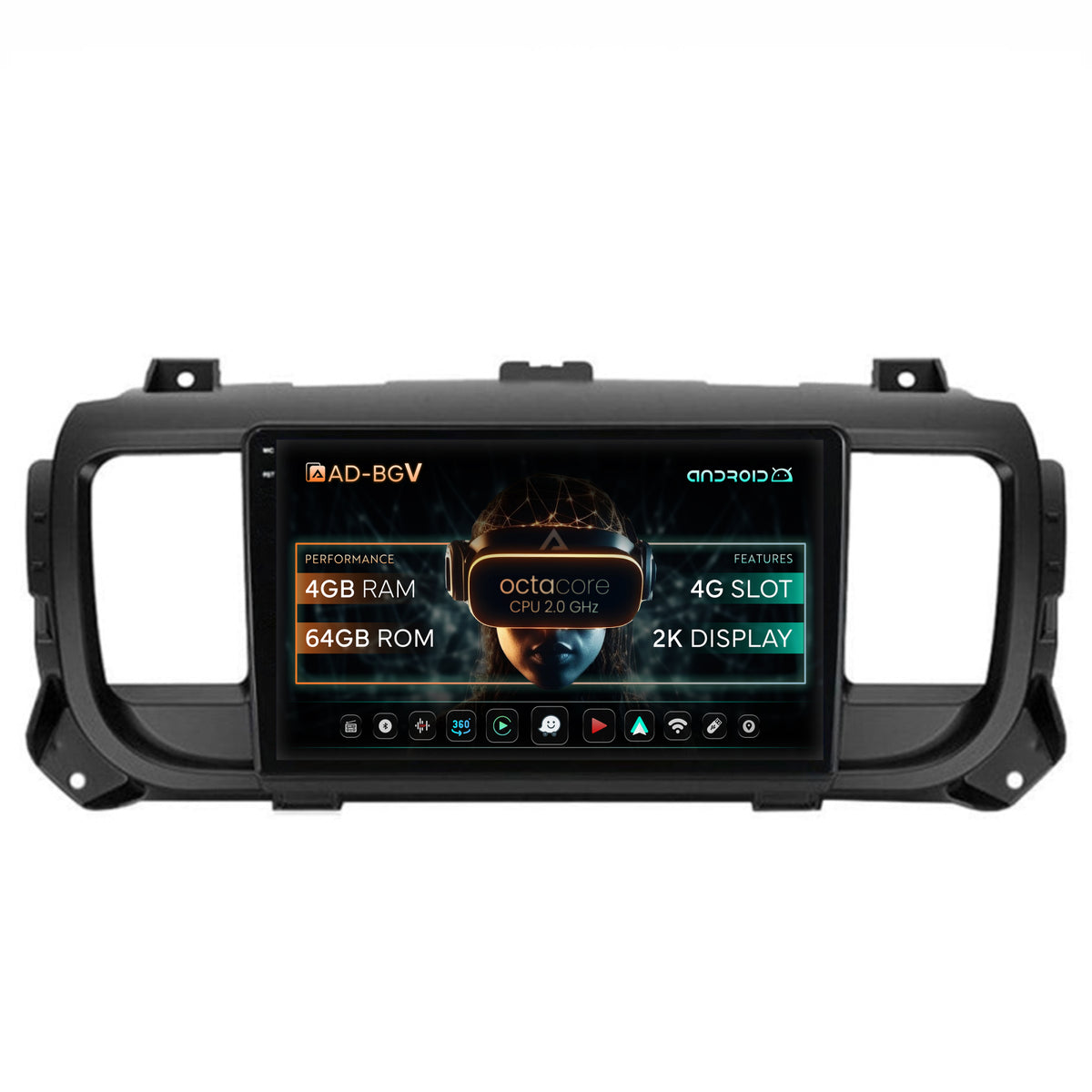 Navigatie Toyota Proace (2016+), Android, V-Octacore / 4GB RAM + 64GB ROM, 9.5 Inch - AD-BGV9004+AD-BGRKIT065V2