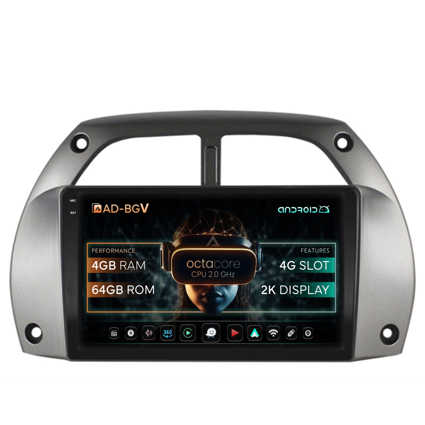 Navigatie Toyota RAV4 (2001-2006), Android, V-Octacore / 4GB RAM + 64GB ROM, 9.5 Inch - AD-BGV9004+AD-BGRKIT109